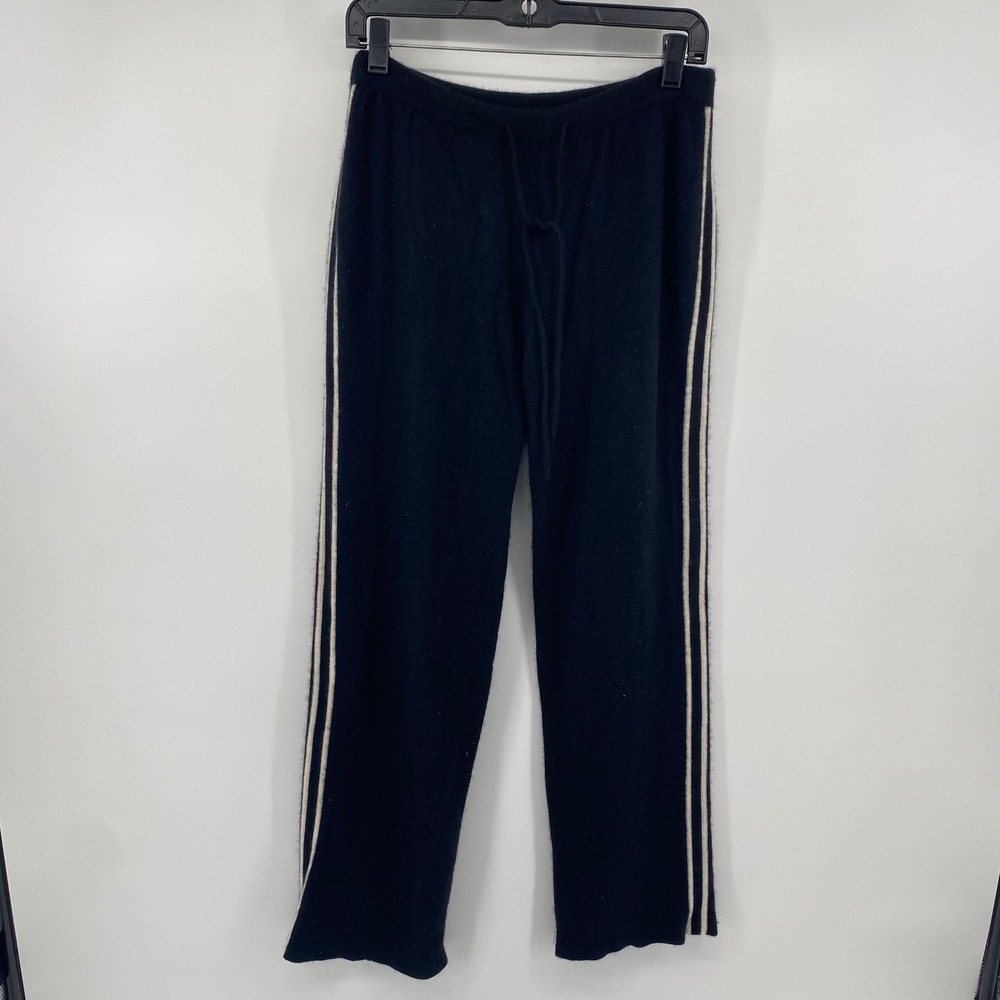 Neiman Marcus Cashmere Pants Womens M Black Side Stripe Knit Joggers Lounge